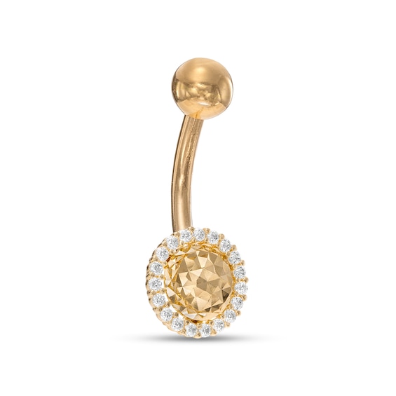 014 Gauge Cubic Zirconia Frame Faceted Sunburst Belly Button Ring in 10K Gold