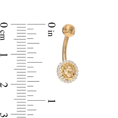 014 Gauge Cubic Zirconia Frame Faceted Sunburst Belly Button Ring in 10K Gold