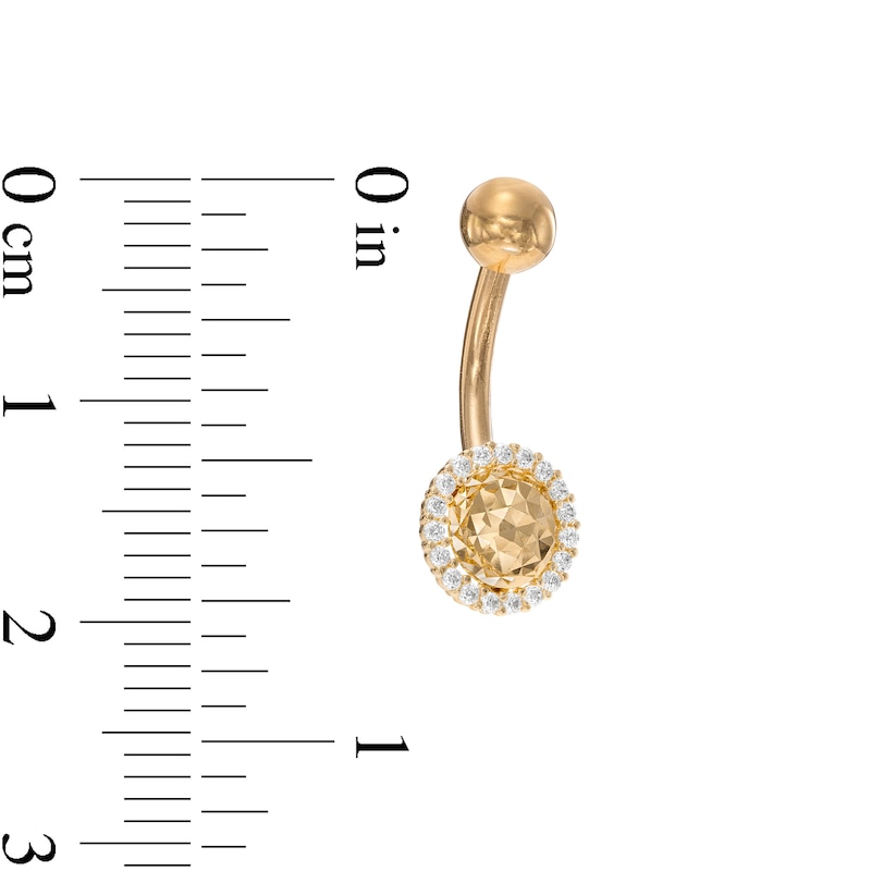 014 Gauge Cubic Zirconia Frame Faceted Sunburst Belly Button Ring in 10K Gold