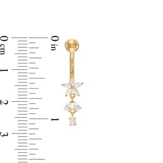 014 Gauge Multi-Shaped Cubic Zirconia Dangle Flower Belly Button Ring in Solid 10K Gold