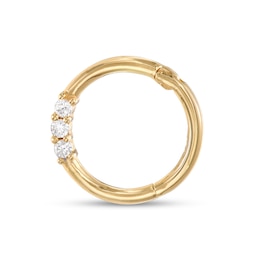 020 Gauge Cubic Zirconia Three Stone Outer Edge Nose Ring in 14K Semi-Solid Gold - 5/16&quot;