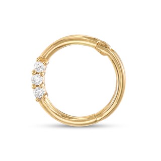 14K Semi-Solid Gold CZ Three Stone Hoop - 5/16"