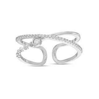 Adjustable Cubic Zirconia and Chain Link Open Shank Orbit Comfort-Fit Toe Ring in Sterling Silver