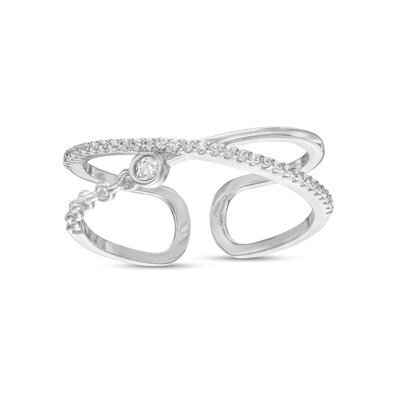 Adjustable Cubic Zirconia and Chain Link Open Shank Orbit Comfort-Fit Toe Ring in Sterling Silver