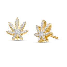 1/10 CT. T.W. Diamond Cannabis Leaf Stud Earrings in 10K Gold