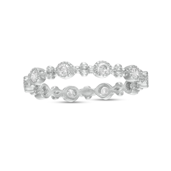 Adjustable Cubic Zirconia and Stacked Bead Duo Alternating Vintage-Style Comfort-Fit Toe Ring in Sterling Silver