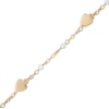 Thumbnail Image 1 of 10K Solid Gold Crystal Bead and Mirror Hearts Station Chain Anklet Made in Italy - 9" + 1"