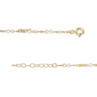 10K Solid Gold Crystal Bead and Mirror Hearts Station Chain Anklet Made in Italy - 9" + 1"
