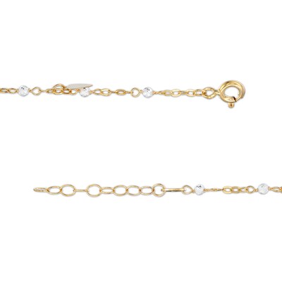 10K Solid Gold Crystal Bead and Mirror Hearts Station Chain Anklet Made in Italy - 9" + 1"