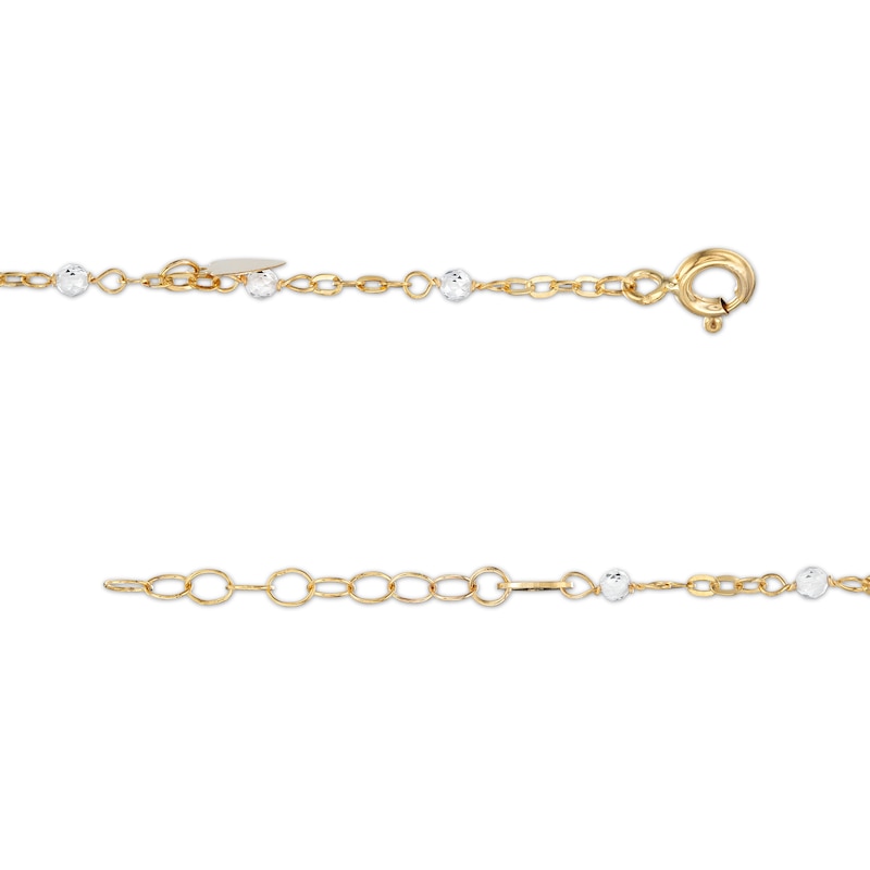 Made in Italy Crystal Bead and Mirror Hearts Dangle Station Anklet in 10K Solid Gold - 10"