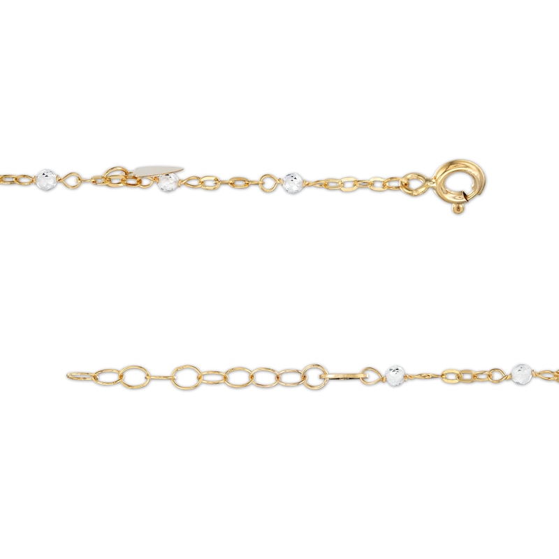 Main Image 2 of 10K Solid Gold Crystal Bead and Mirror Hearts Station Chain Anklet Made in Italy - 9" + 1"
