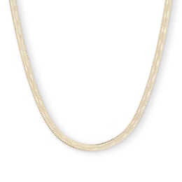 Made in Italy 040 Gauge Multi-Finish Herringbone Chain Necklace in 10K Solid Gold - 18&quot;