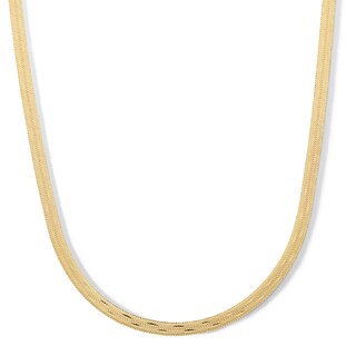 10K Solid Gold Multi-Finish Herringbone Chain Made in Italy - 18"