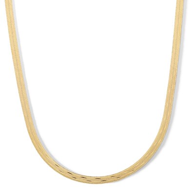 10K Solid Gold Multi-Finish Herringbone Chain Made in Italy - 18"