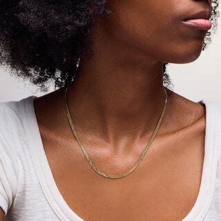 10K Solid Gold Multi-Finish Herringbone Chain Made in Italy - 18"