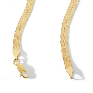 10K Solid Gold Multi-Finish Herringbone Chain Made in Italy - 18"
