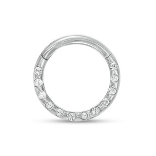 016 Gauge Bezel-Set Crystal Outer Edge Nose Ring in Solid Titanium - 5/16"