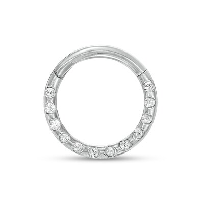 016 Gauge Bezel-Set Crystal Outer Edge Nose Ring in Solid Titanium - 5/16"