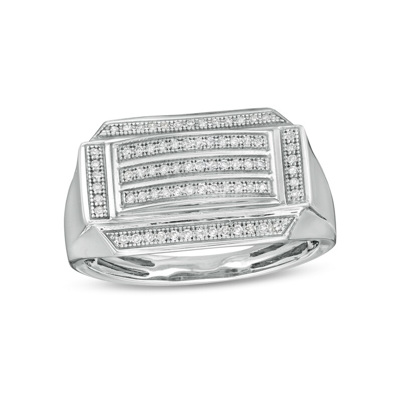 1/4 CT. T.W. Diamond Raised Multi-Row Rectangle Top Ring in Sterling Silver