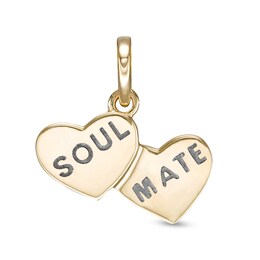 Etched &quot;SOUL MATE&quot; Layered Double Heart Necklace Charm in 10K Solid Gold