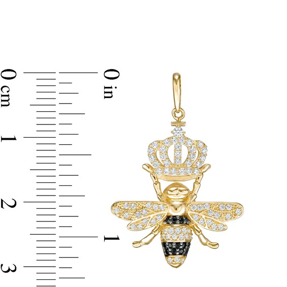 Black and White Cubic Zirconia Crowned Queen Bee Necklace Charm in 10K Solid Gold