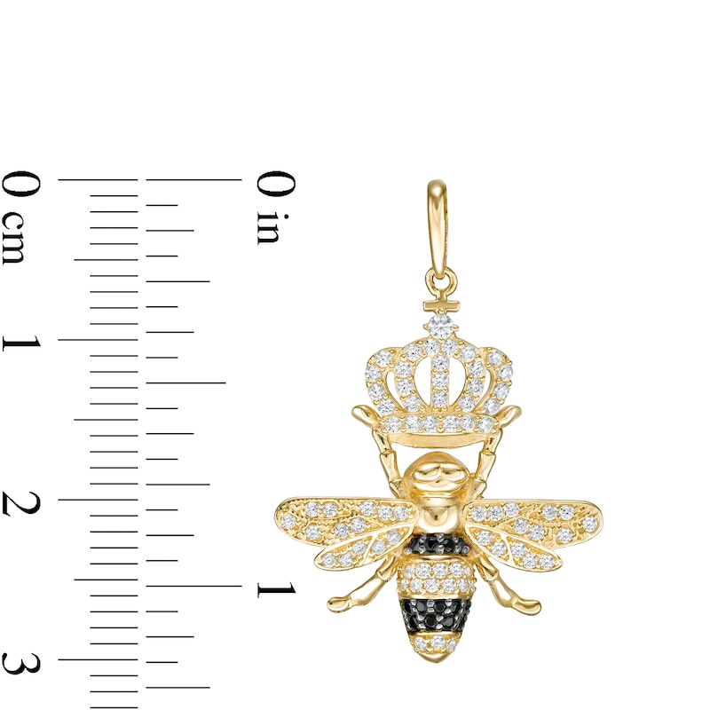 Black and White Cubic Zirconia Crowned Queen Bee Necklace Charm in 10K Solid Gold