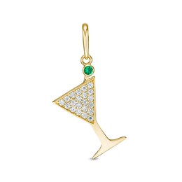 Green and White Cubic Zirconia Tilted Martini Glass Necklace Charm in 10K Solid Gold