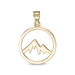 Snowcapped Mountain Range Open Circle Necklace Charm in 10K Solid Gold