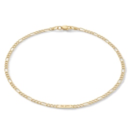 Etched &quot;be you&quot; Link and 060 Gauge Hollow Figaro Chain Anklet in 10K Hollow Gold - 10&quot;