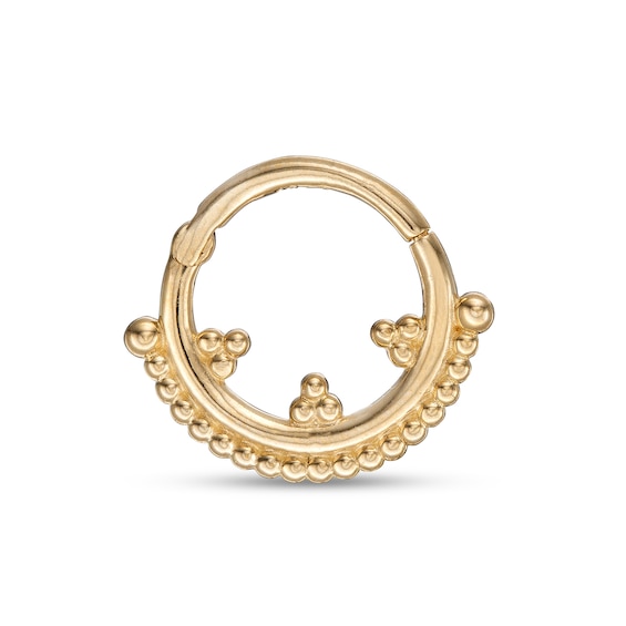 10K Gold Beaded Trio Cluster and Border Hoop - 18G 5/16"