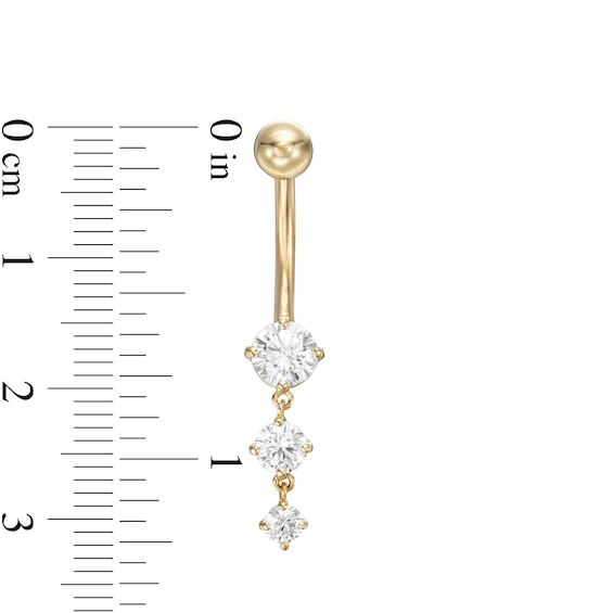 014 Gauge Cubic Zirconia Graduated Triple Dangle Belly Button Ring in 10K Gold