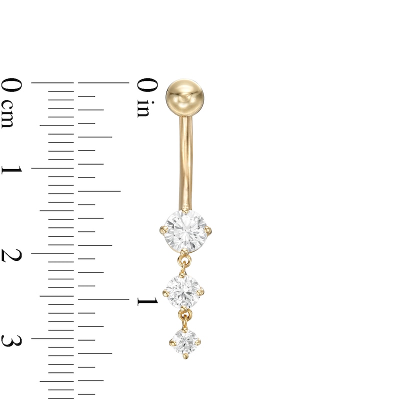 014 Gauge Cubic Zirconia Graduated Triple Dangle Belly Button Ring in 10K Gold
