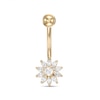 Thumbnail Image 0 of 014 Gauge Marquise and Round Cubic Zirconia Flower Belly Button Ring in 10K Gold