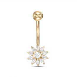 014 Gauge Marquise and Round Cubic Zirconia Flower Belly Button Ring in 10K Gold