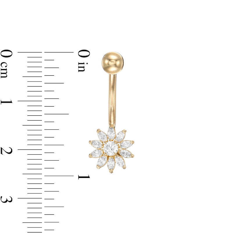 014 Gauge Marquise and Round Cubic Zirconia Flower Belly Button Ring in 10K Gold