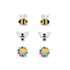 Thumbnail Image 1 of Child's Black and White Crystal Multi-Color Enamel Bumble Bee and Smiling Flower Stud Earrings Set in Sterling Silver