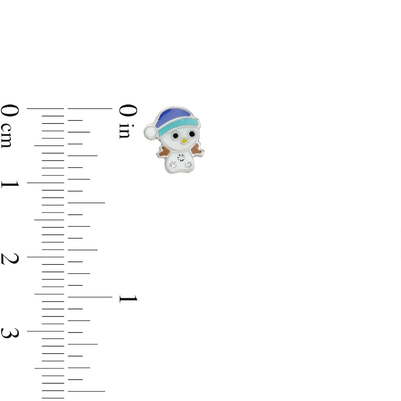 Main Image 4 of Child's Crystal with Multi-Color Enamel Reindeer, Snowflake and Snowman Stud Earrings Set in Sterling Silver
