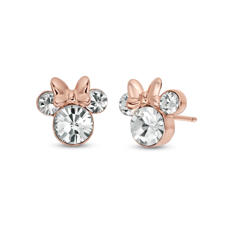 Main Image 1 of Child's Crystal ©Disney Minnie Mouse Stud Earrings in 14K Rose Gold Over Silver