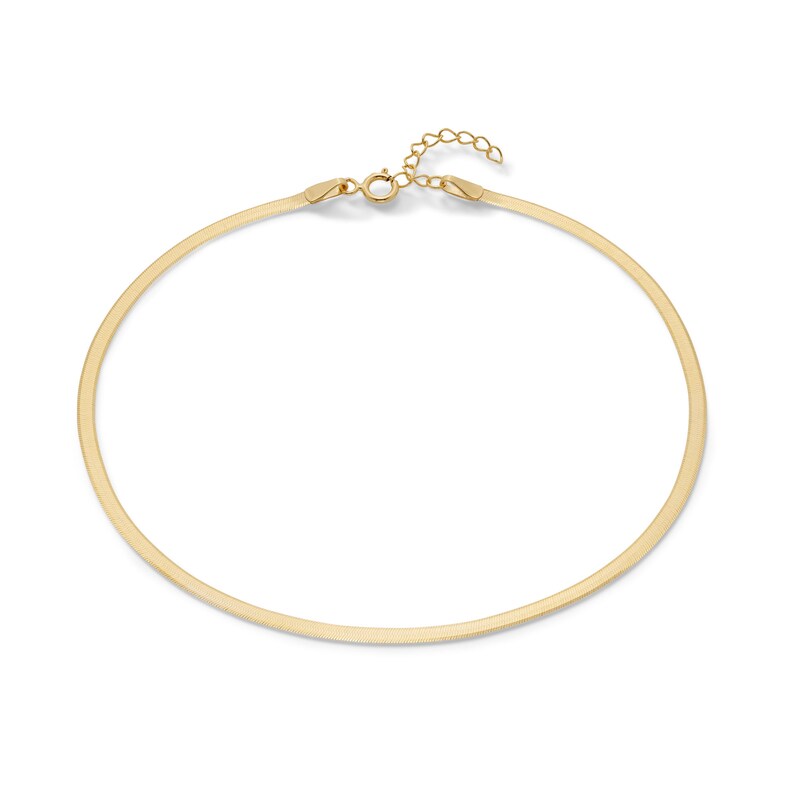 Made in Italy 024 Gauge Solid Herringbone Chain Anklet in 10K Gold