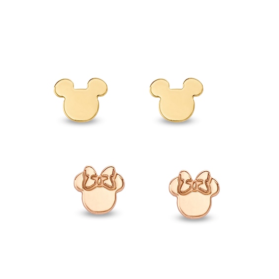 Child's ©Disney Mickey Mouse and Minnie Mouse Two-Tone Stud Earrings Set in 14K Gold Over Silver