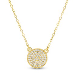 Cubic Zirconia Pavé Disc Necklace in 18K Gold Over Silver