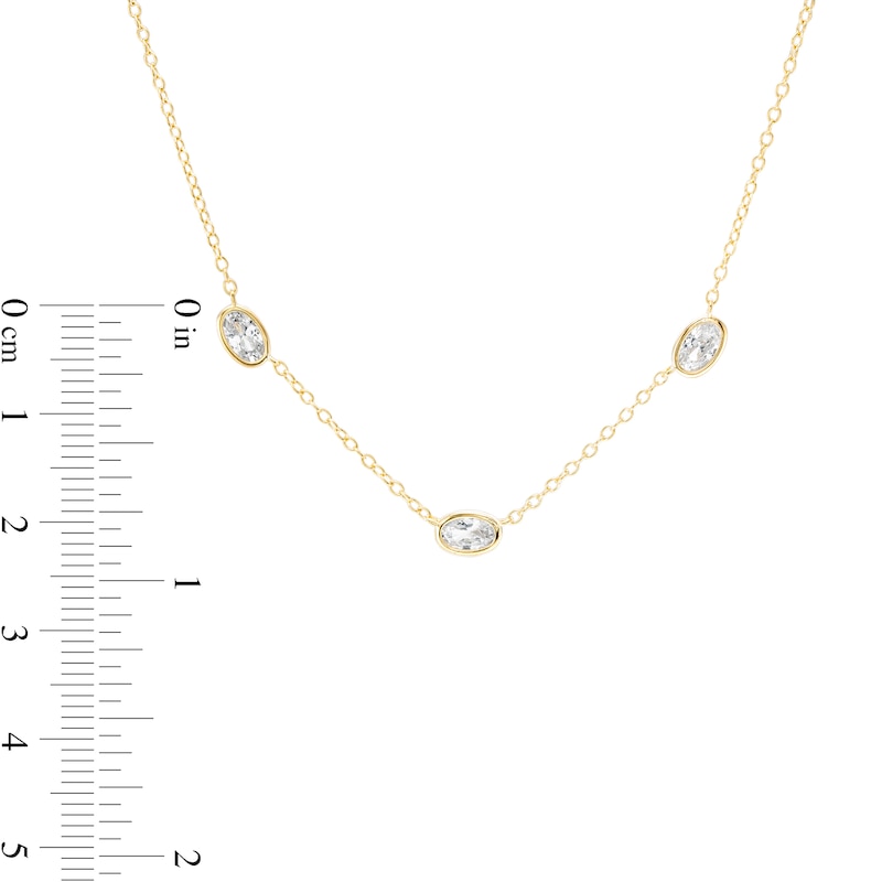 Oval Cubic Zirconia Three Stone Station Necklace in 18K Gold Over Silver