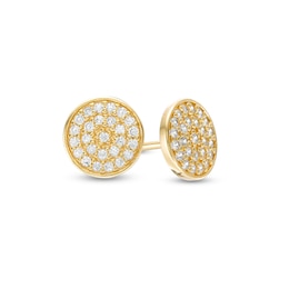 Cubic Zirconia Pavé Disc Stud Earrings in 18K Gold Over Silver