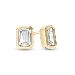 Emerald-Cut Cubic Zirconia Octagonal Beveled Frame Stud Earrings in 18K Gold Over Silver