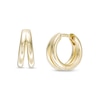 Thumbnail Image 0 of 11.87mm Split Row Huggie Hoop Earrings in 18K Gold Over Silver