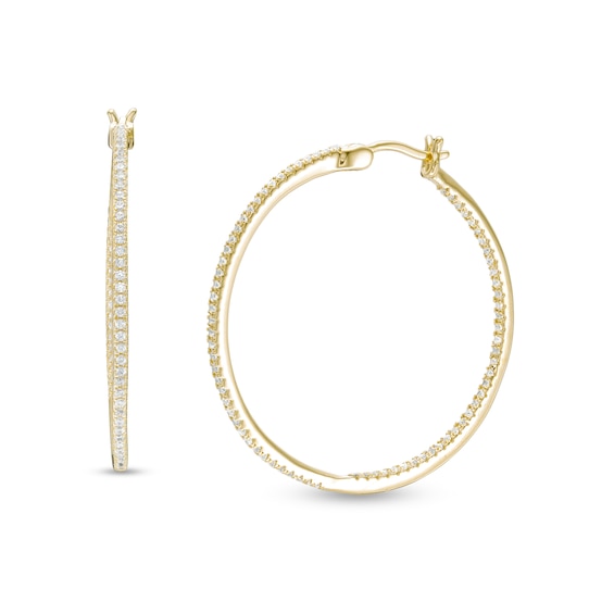 Cubic Zirconia 34mm Inside-Out Hoop Earrings in 18K Gold Over Silver