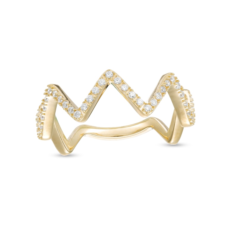 Cubic Zirconia Zig-Zag Ring in Sterling Silver with 18K Gold Plate