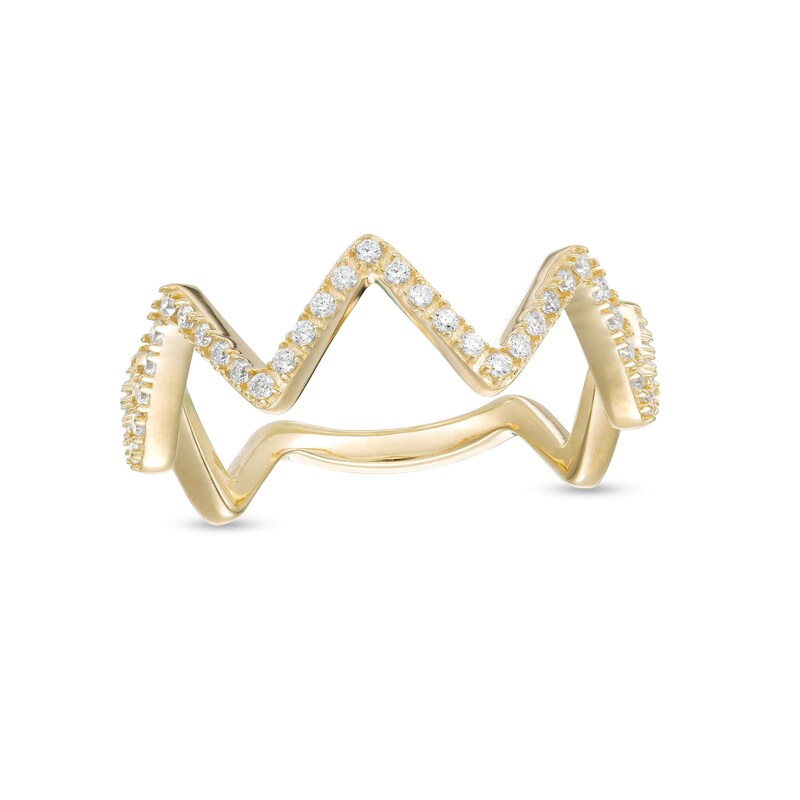 Cubic Zirconia Zig-Zag Ring in Sterling Silver with 18K Gold Plate