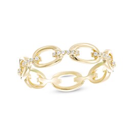 Cubic Zirconia Oval Chain Link Ring in Sterling Silver with 18K Gold Plate