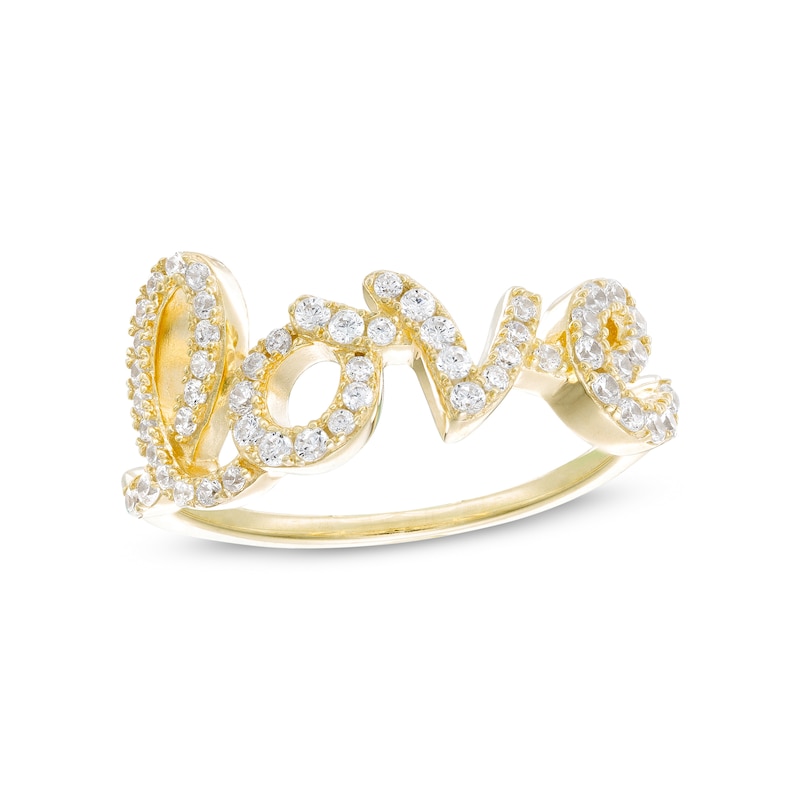 Cubic Zirconia Cursive "love" Ring in Sterling Silver with 18K Gold Plate